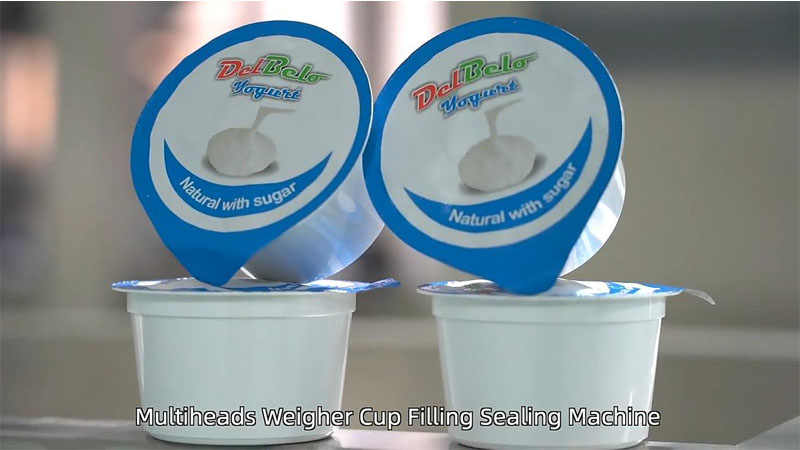 Multihead weigher with cup filling and sealing packing machine for yogurt nut suace